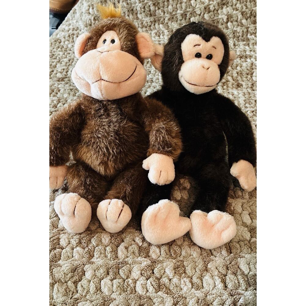 Two Gund Monkeys “Zork 2628”, “PeeWee 2627” Handmade Poly Fibers Plastic Beads
